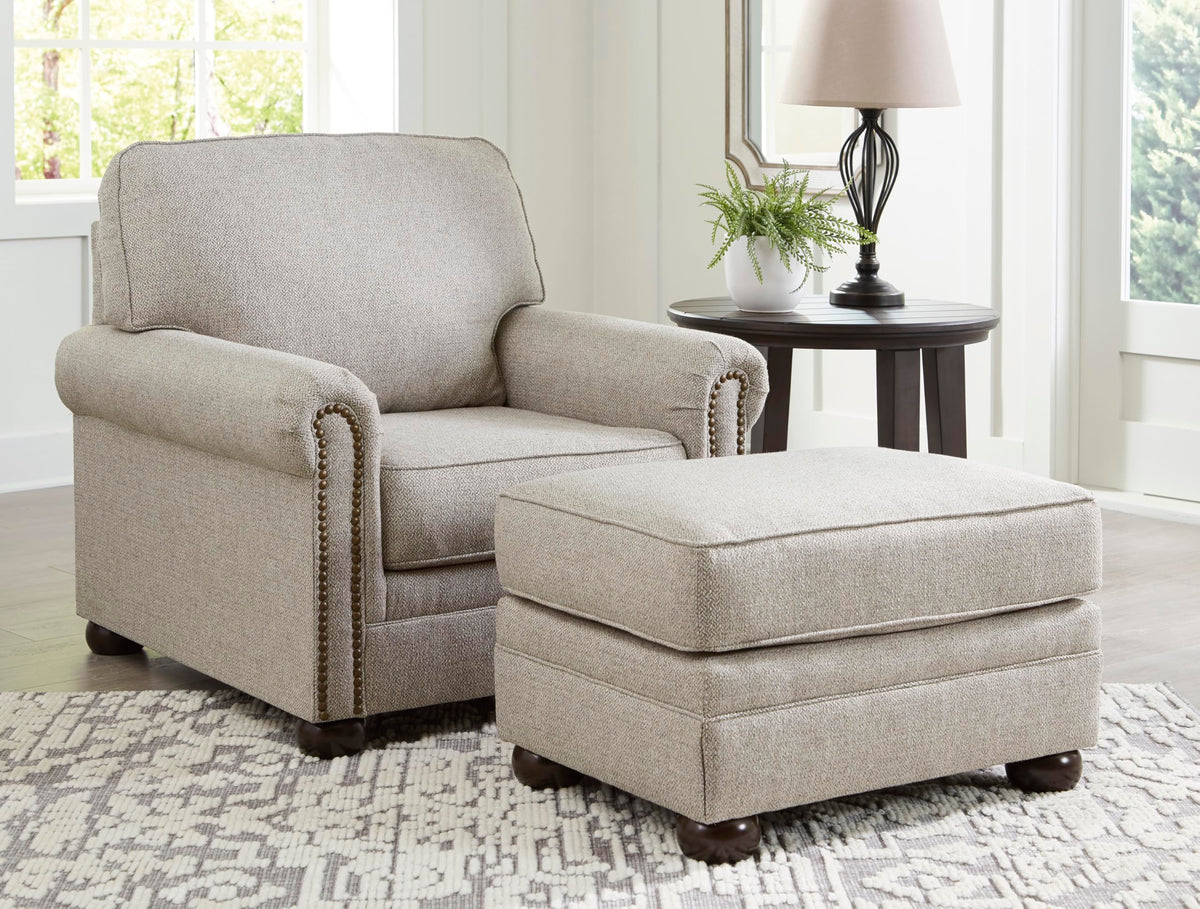 Signature Design by Ashley Gaelon Transitional Rectangular Upholstered Ottoman with Bun Legs, Light Brown
