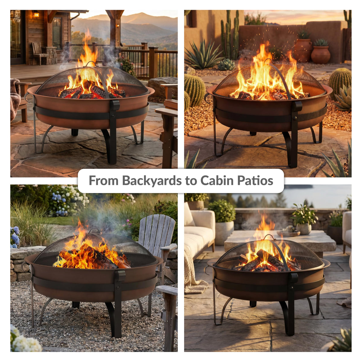 Sunnydaze 34" Patio Fire Pit for Outside Wood Burning, Round, Dark Bronze