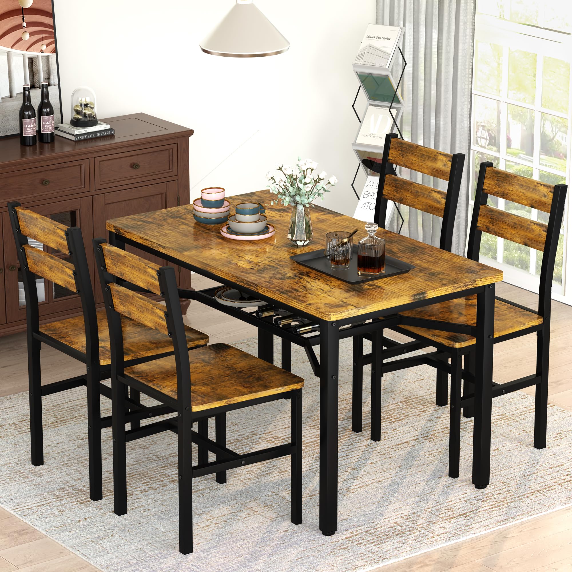 5-Piece Farmhouse Dining Table Set for 4