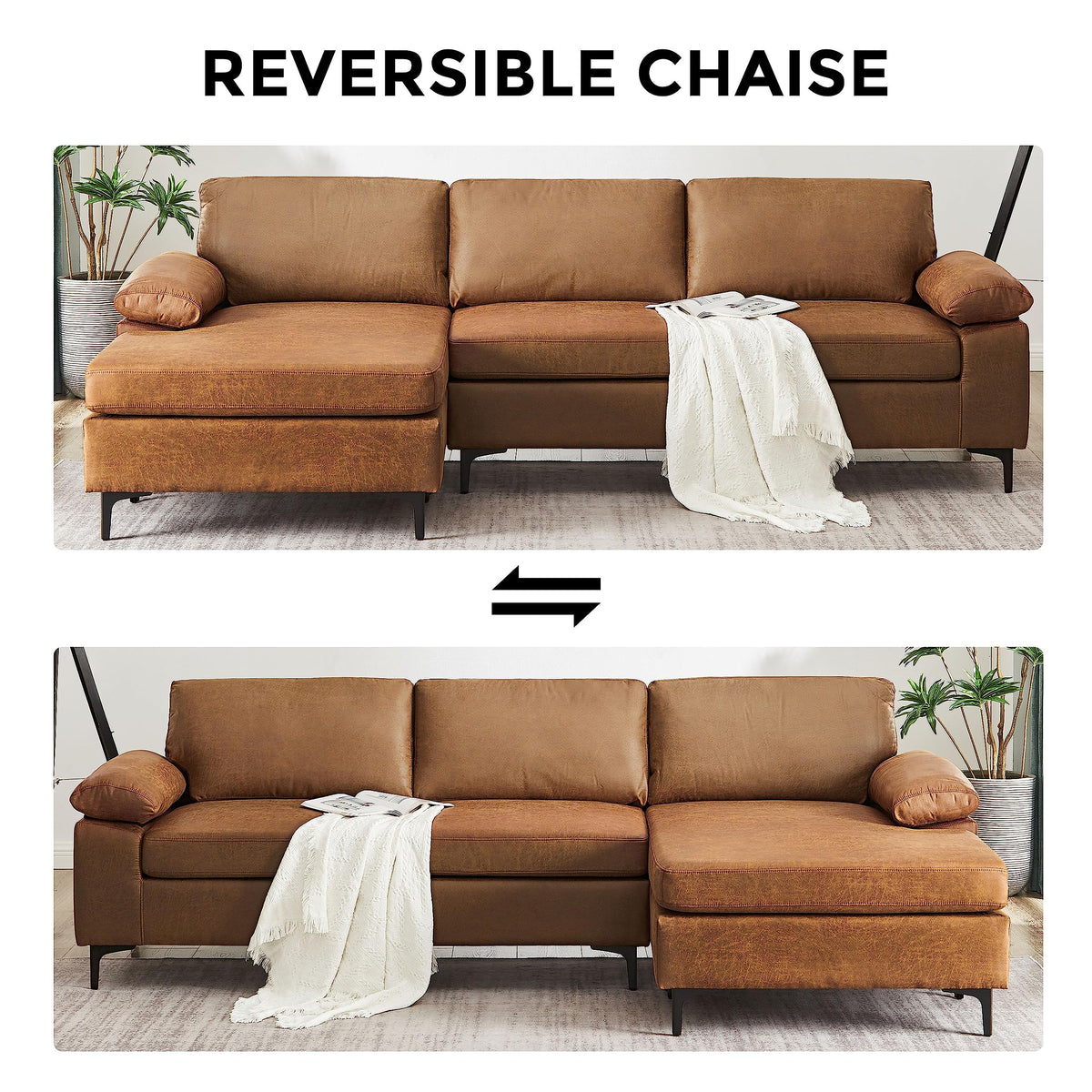 Faux Leather Reversible Chaise Sofa