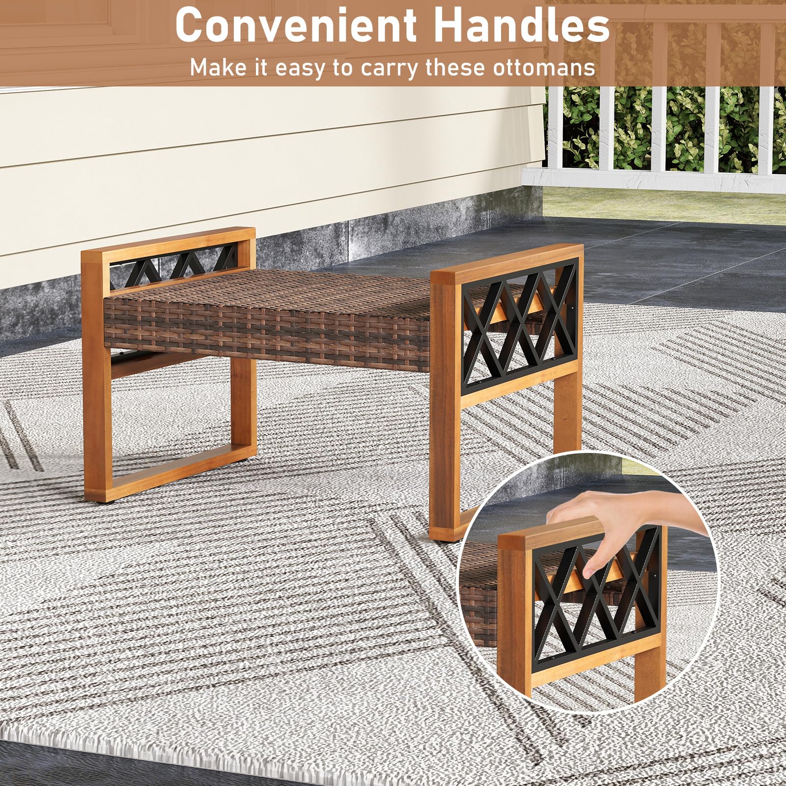Wicker Outdoor Ottomans Set of 2