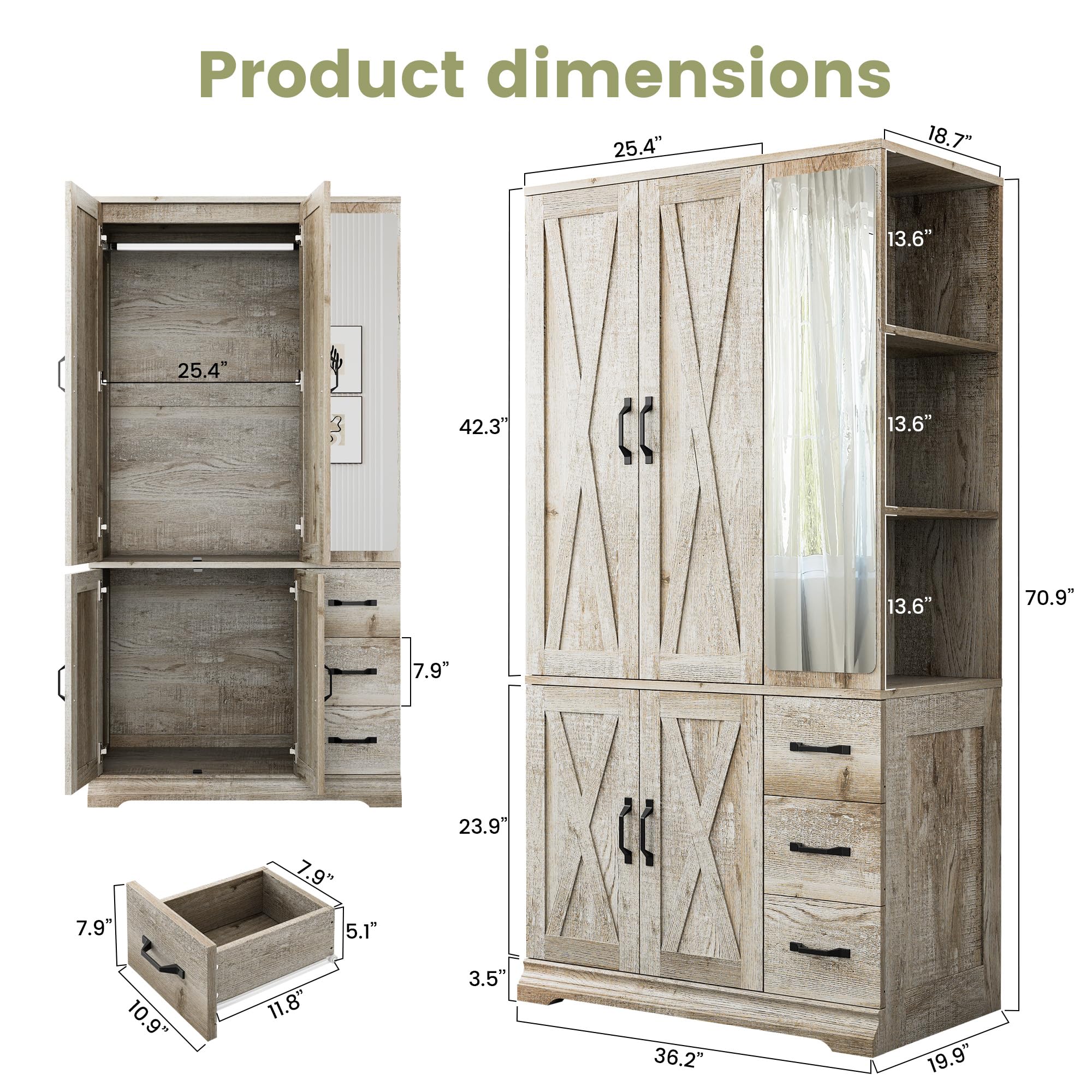 4-Door Wardrobe Closet with Mirror