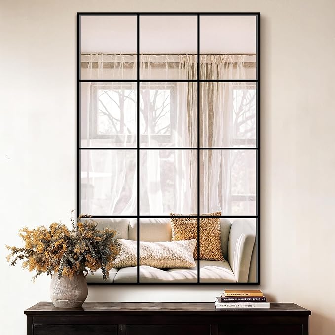 Black Grid Window Pane Wall Mirror