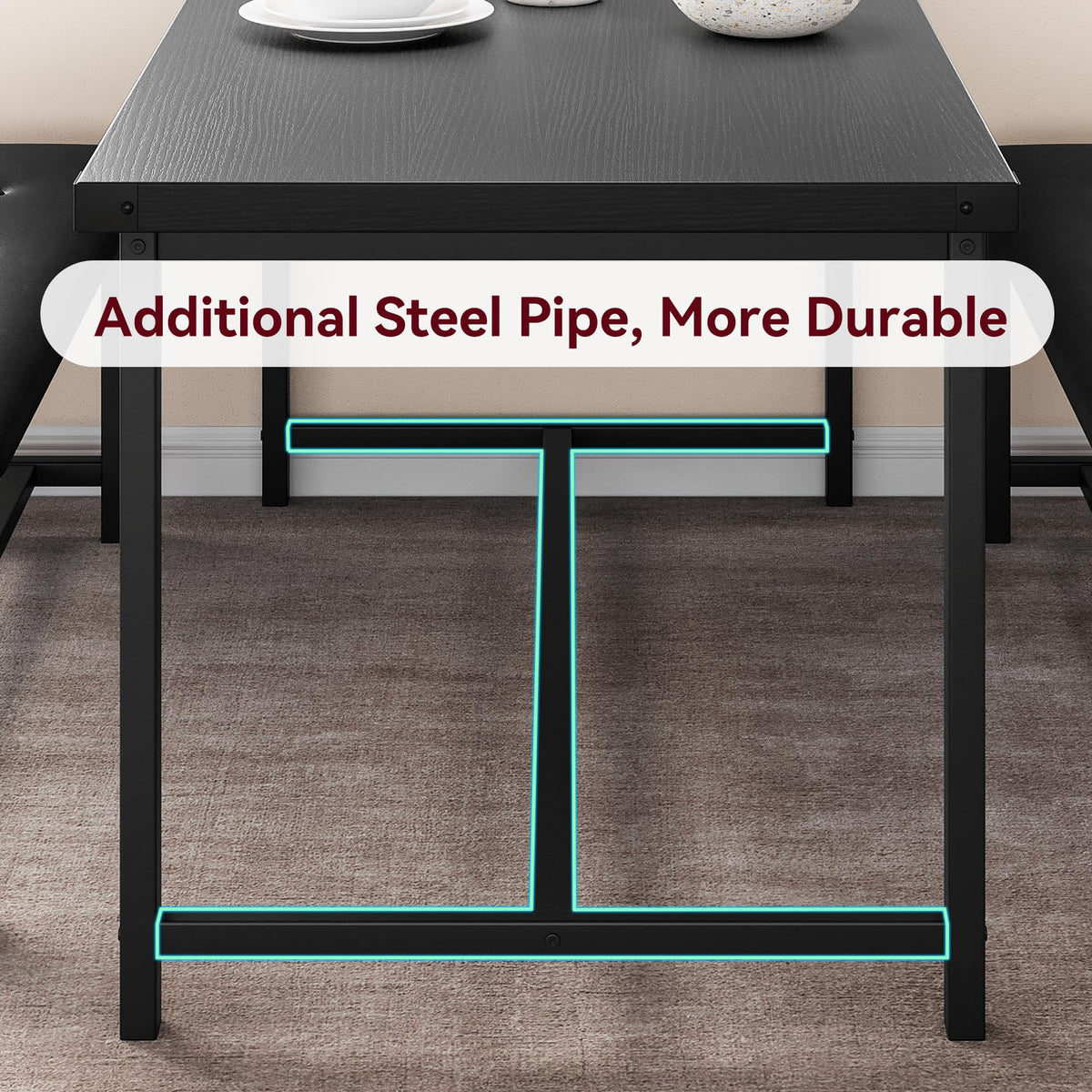 CABIHOME Dining Table Set for 4, Kitchen Table Set for 4 with Upholstered Benches, Rectangular Dining Room Table Set for Small Space, Apartment, Studio, Rustic Black