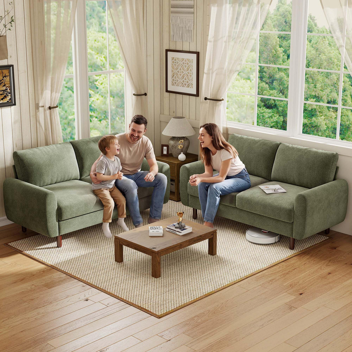 68" Green Chenille Loveseat Sofa