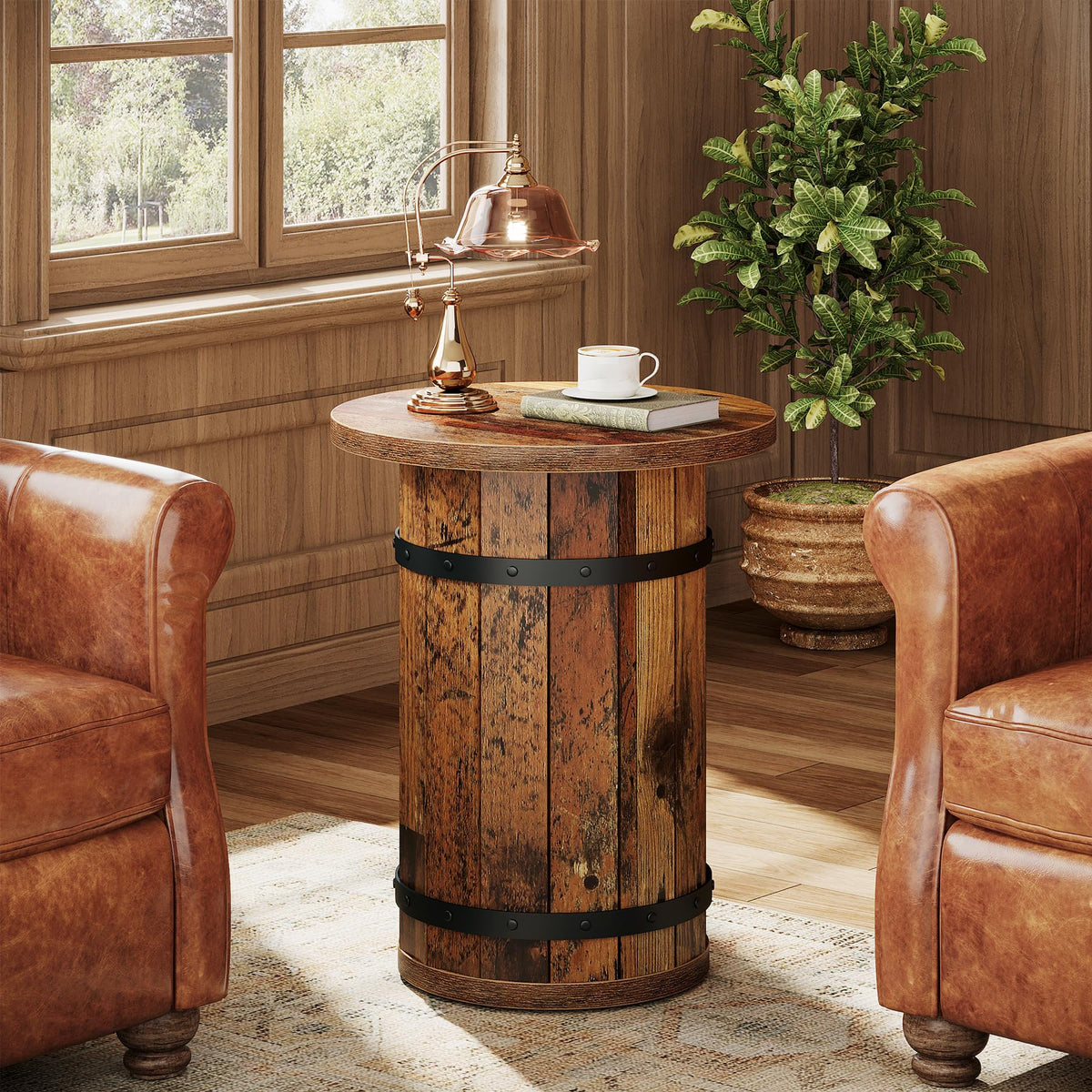 Tribesigns Round Side Table, Rustic End Tables Living Room, Rustic Brown