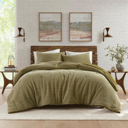 Woolrich Queen Comforter Set Cotton Waffle Pre-Stone Washed, Oversized Comforter, All Season Down Alternative Overfilled Queen Size Comforter, Lyon, Full/Queen Green 3 Piece