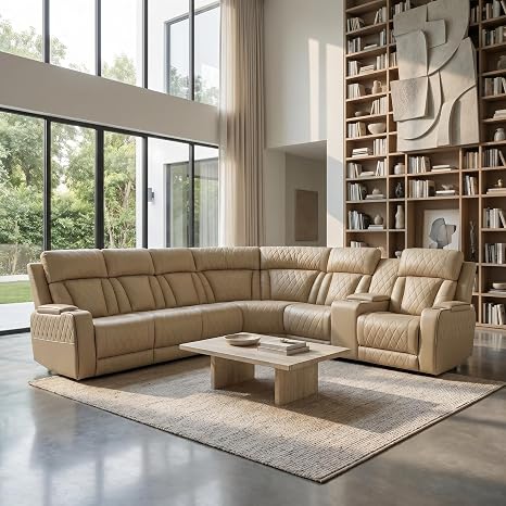 6-Seater Power Reclining Sectional Sofa with LED Lights