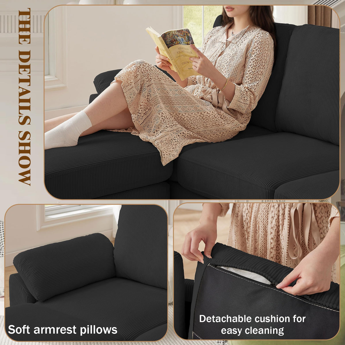 3-Piece Corduroy Sofa Set