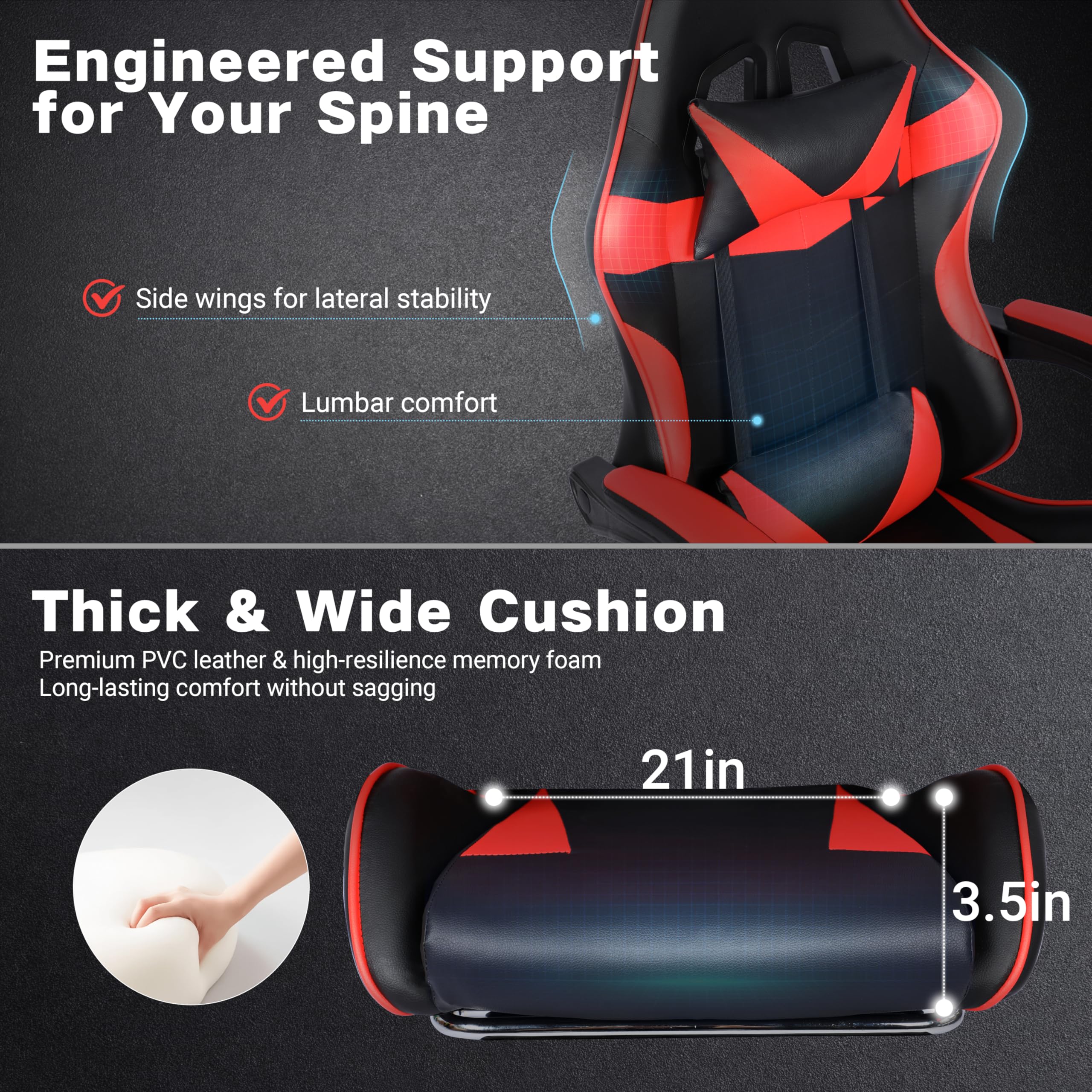 ZABINS Gaming Chair with Footrest and Lumbar Support, Height Adjustable Chair with 360°Office Desk Chair,Heavy Duty 330lbs Computer Chair for Adults