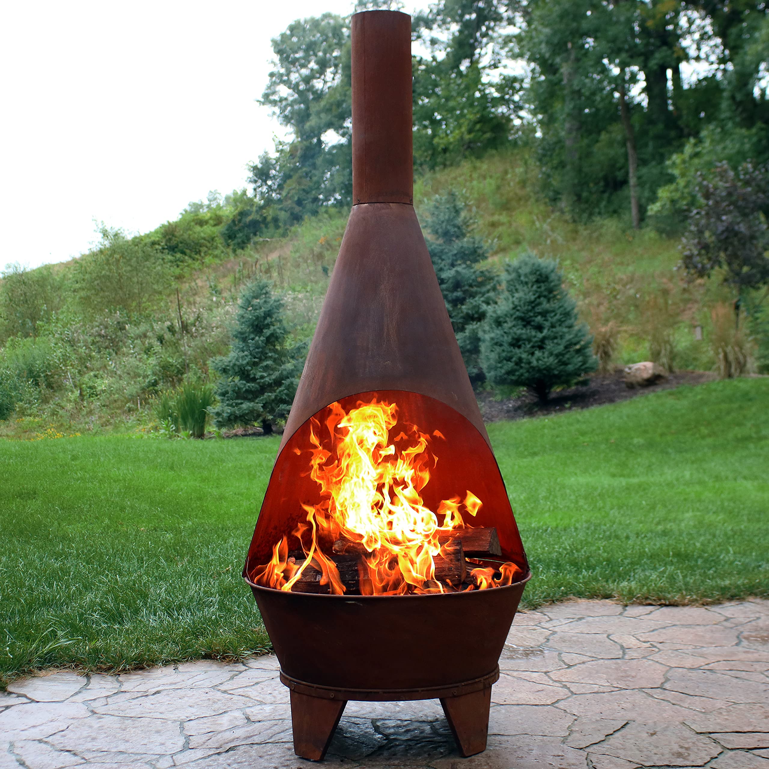 Large Chiminea Outdoor Wood-Burning Fireplace with Grill Grate