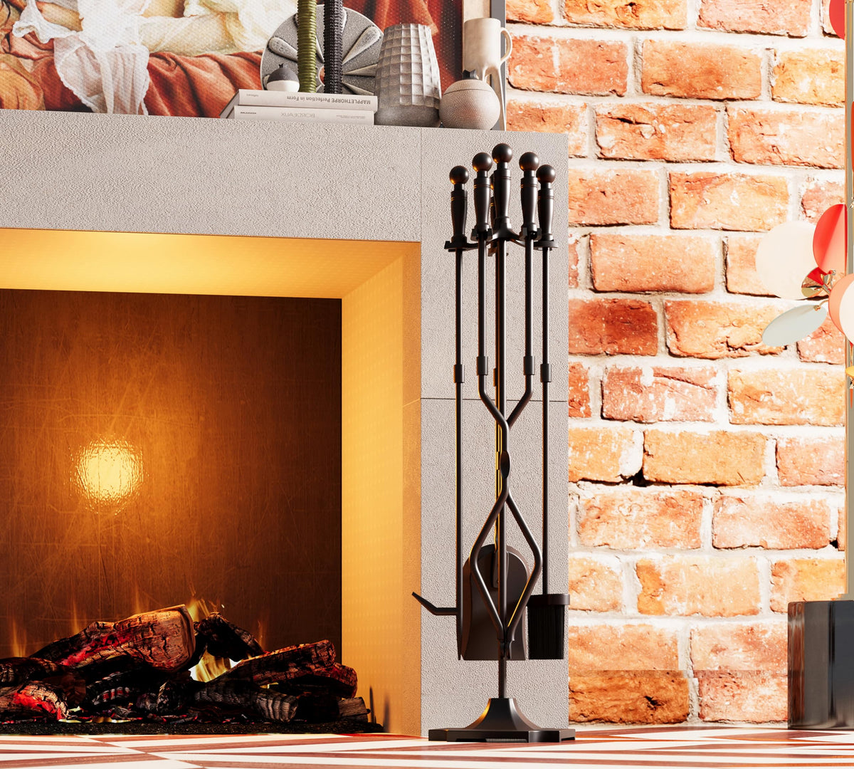 Fire Beauty Cast Iron 5 Piece Fireplace Tools Set and Hearth Accessories