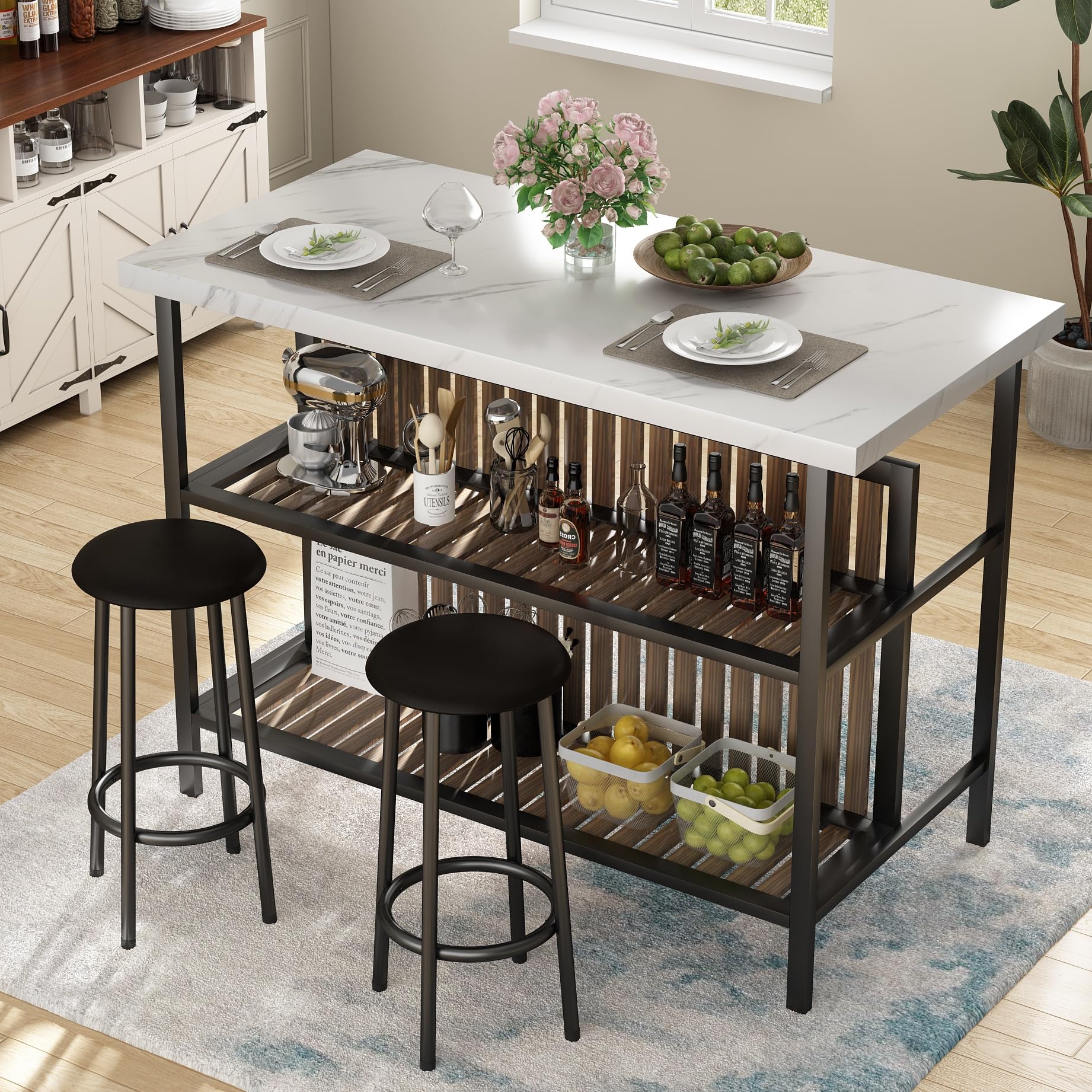 3-Piece Bar Table Set with 2 Stools