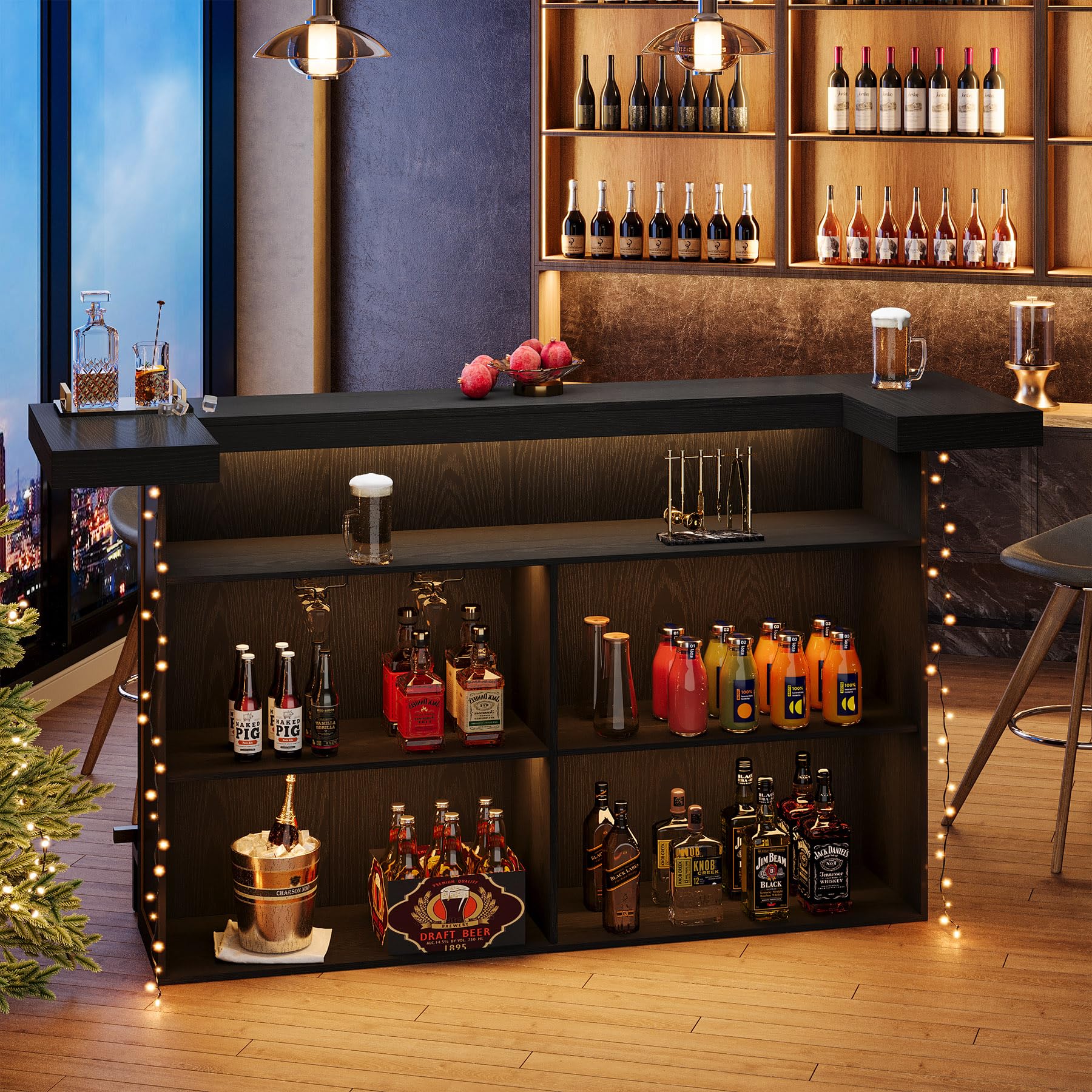 4-Tier Bar Table with Wine Glass Holder & Footrest