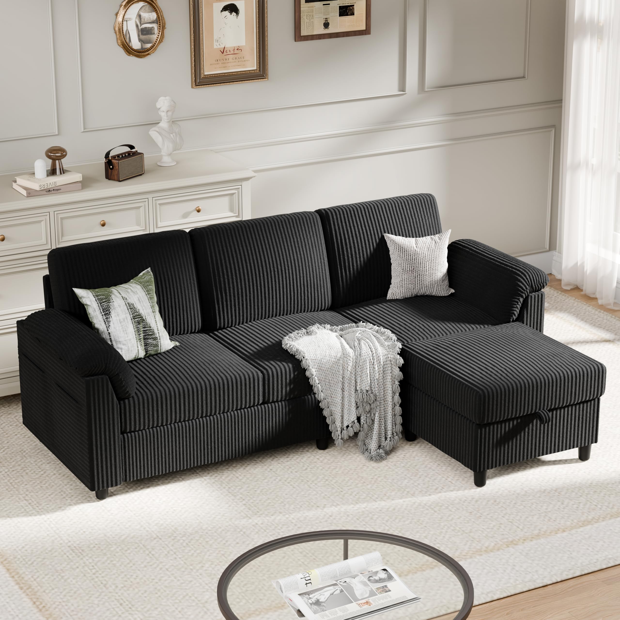 L-Shaped Sectional Sofa with Ottoman & Storage
