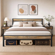 LIKIMIO California King Bed Frame wtih Headboard, Rustic Brown