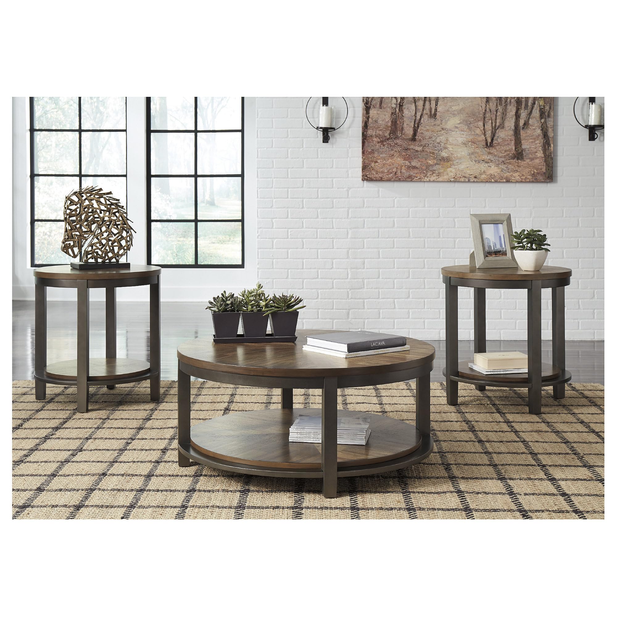 Rustic Round 3-Piece Table Set – Coffee Table & 2 End Tables