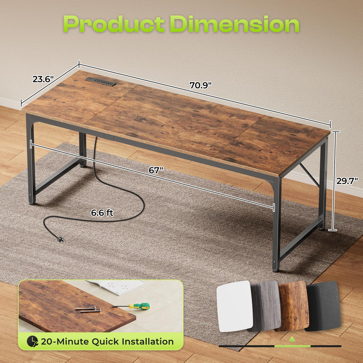 Computer Desk with Power Outlets & USB-C