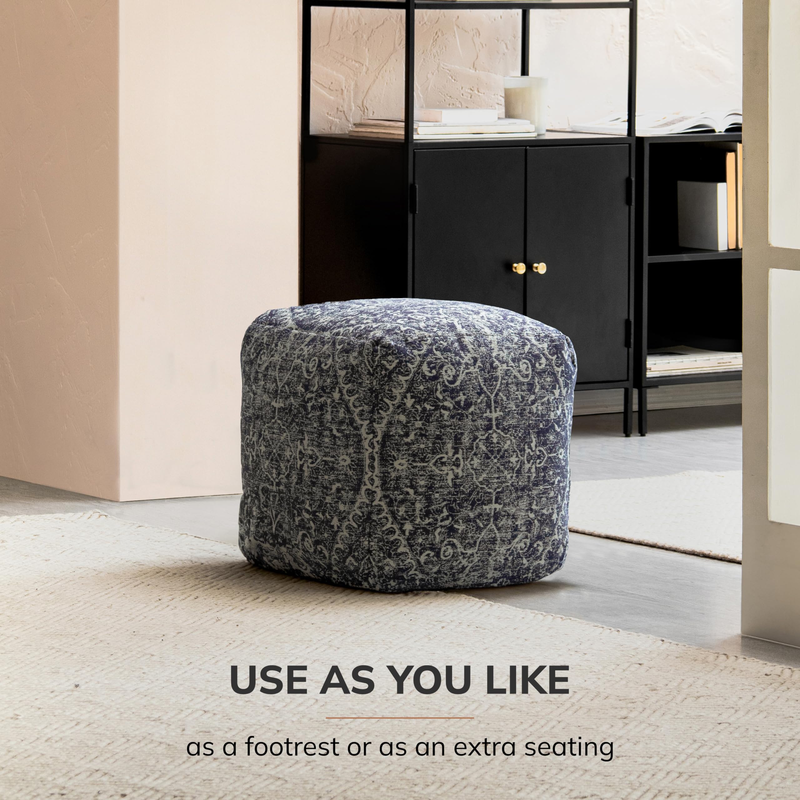 Anji Mountain Pouf Ottoman Foot Rest, Handmade Ottoman Pouf, Comfortable Foot Stool, Decorative Floor Seating for Living Room Decor, Bedroom & Home Décor Accent - Hanalei