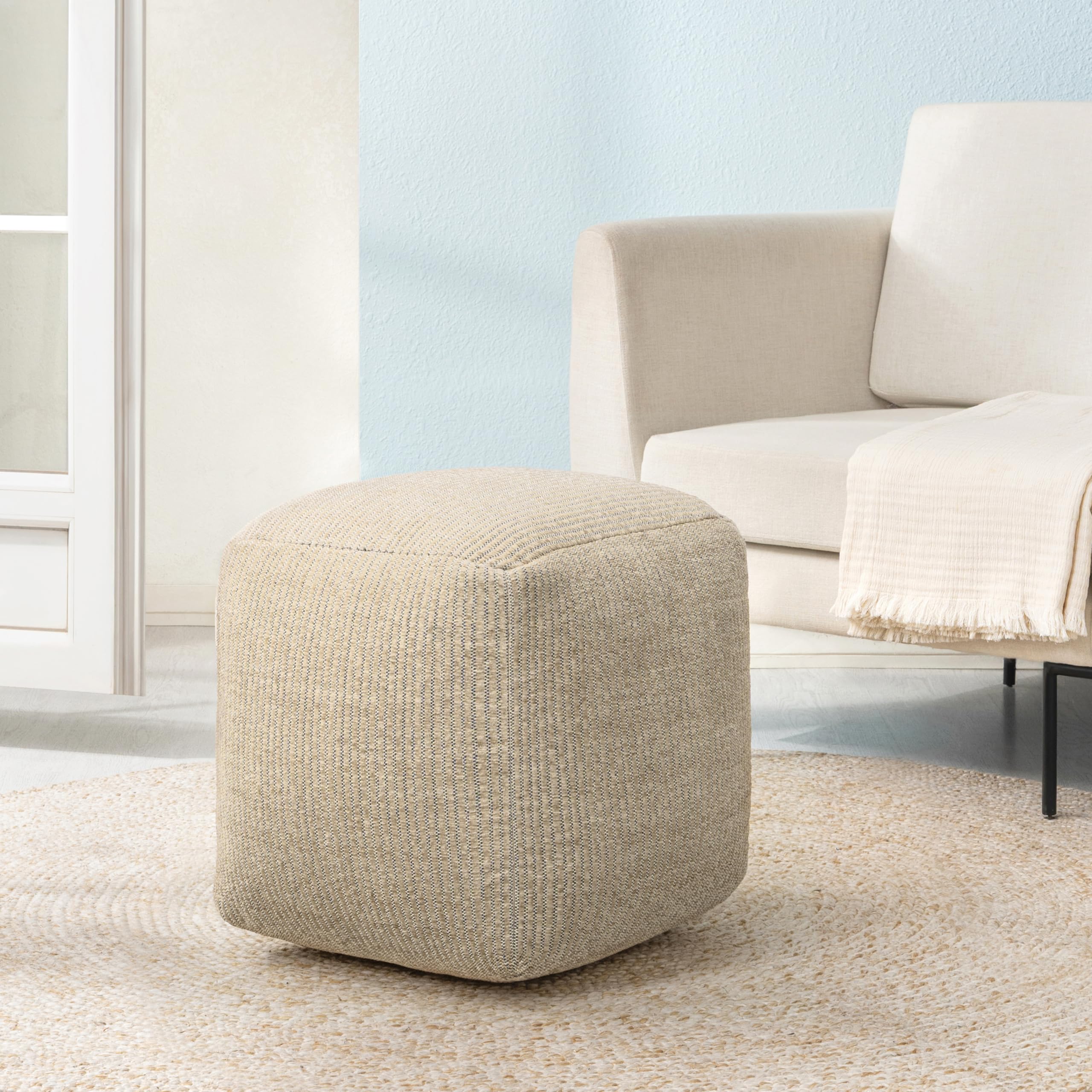 Anji Mountain Pouf Ottoman Foot Rest, Handmade Ottoman Pouf, Comfortable Foot Stool, Decorative Floor Seating for Living Room Decor, Bedroom & Home Décor Accent - Natural
