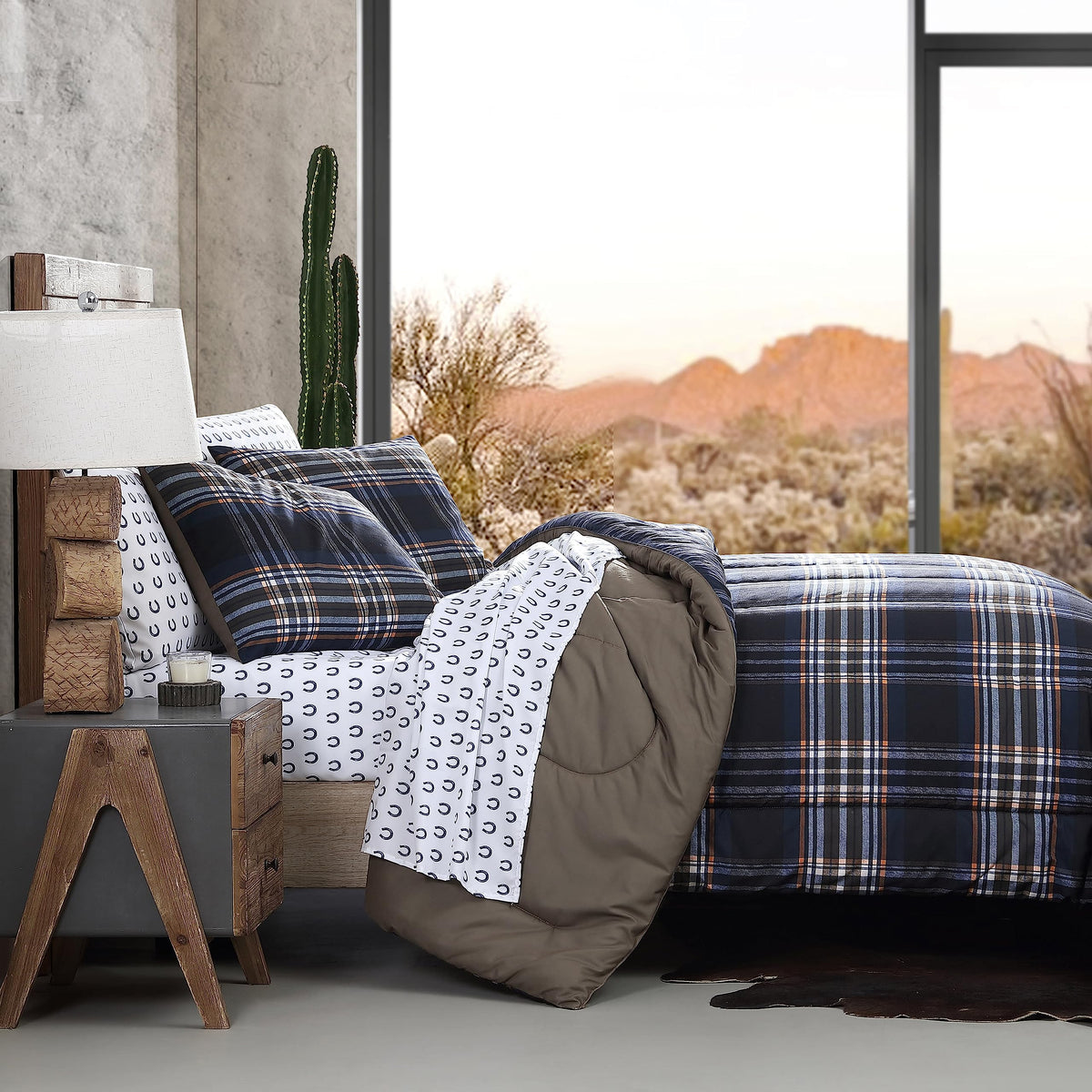 Navy Plaid Reversible Comforter Set