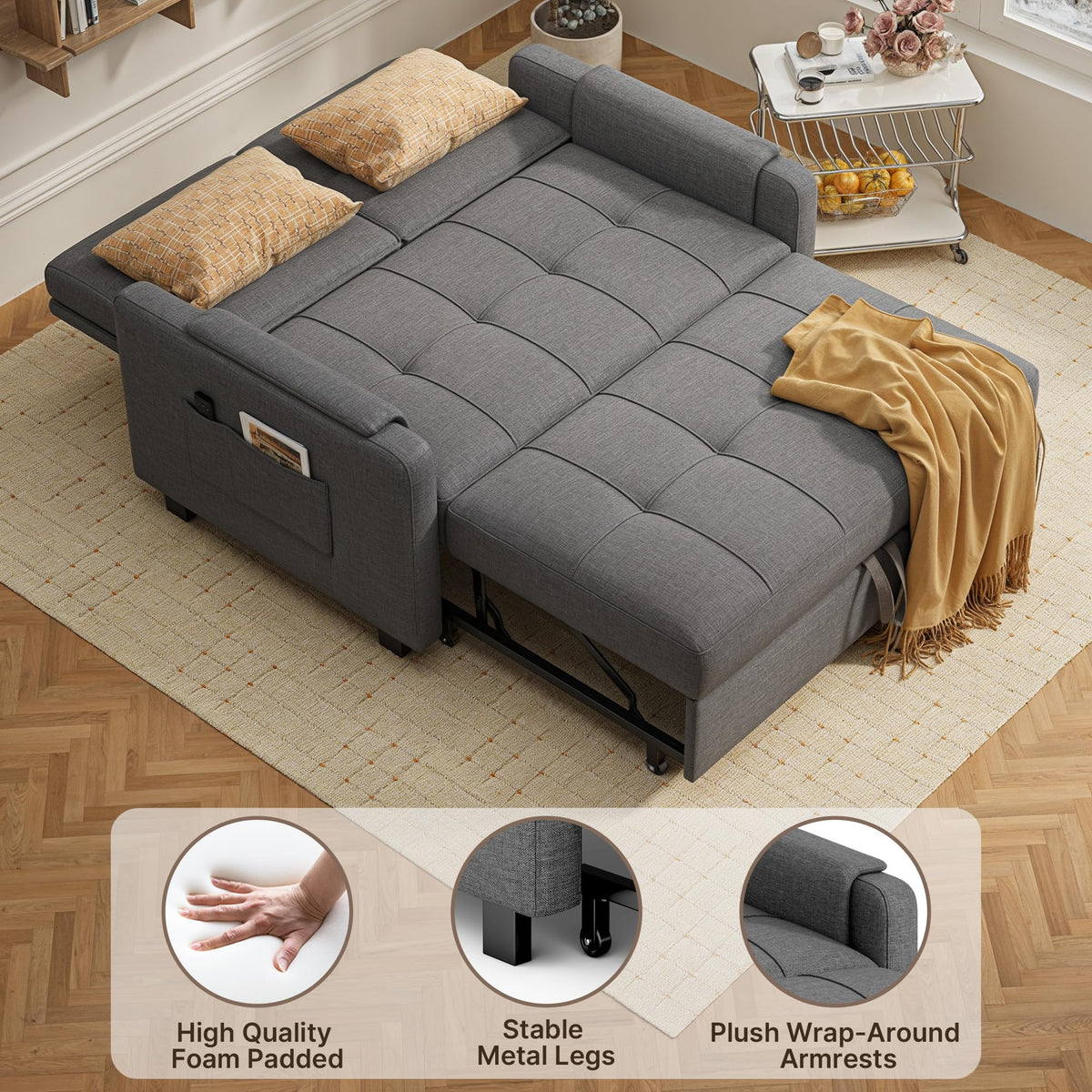 Gizoon Convertible Sofa Bed Modern Couch Bed & Small Loveseat Sleeper, Grey