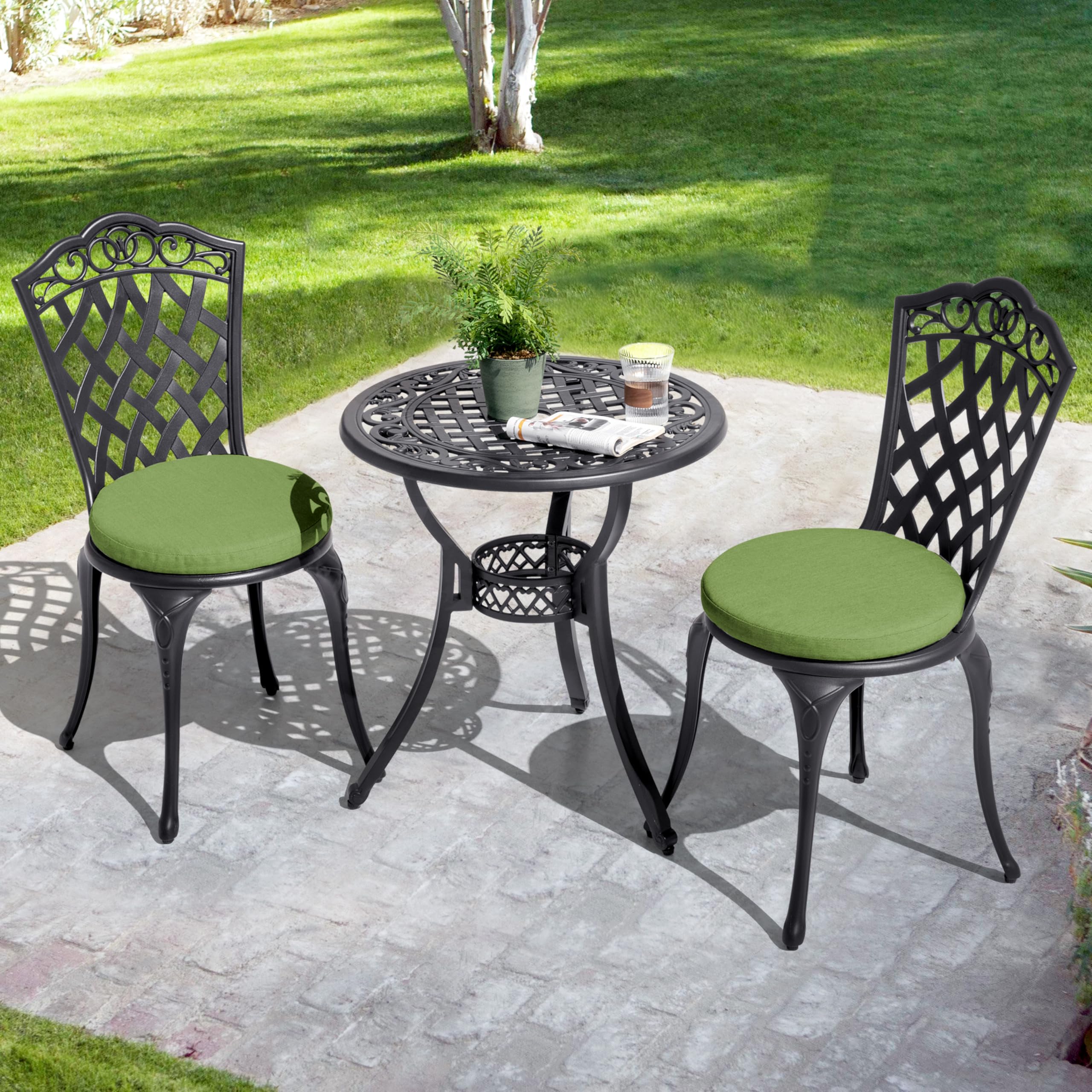 3-Piece Cast Aluminum Patio Bistro Set with Cushions