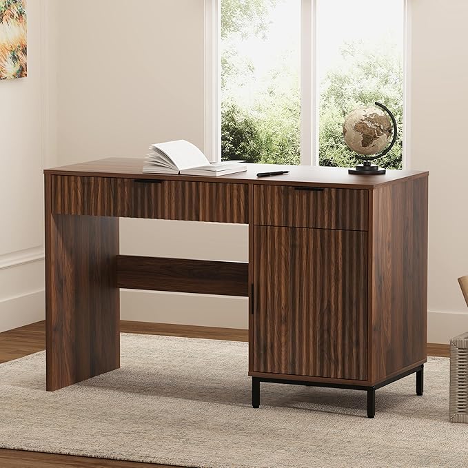 47" Fluted Computer Desk with Drawers & Cabinet
