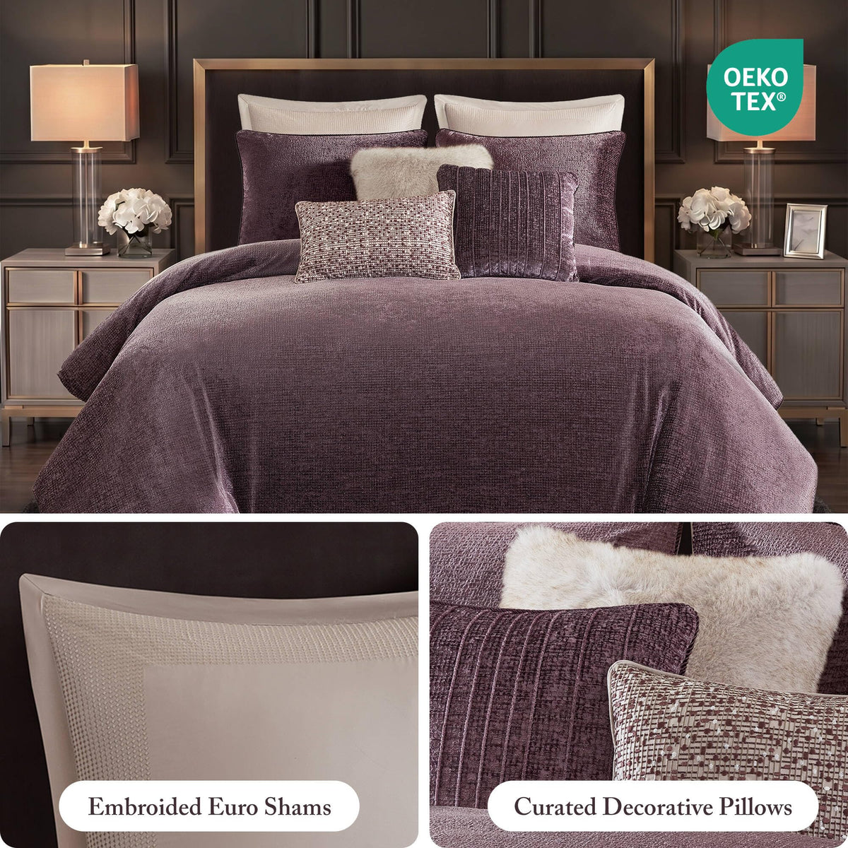 Mauve Velvet Jacquard King Comforter Set
