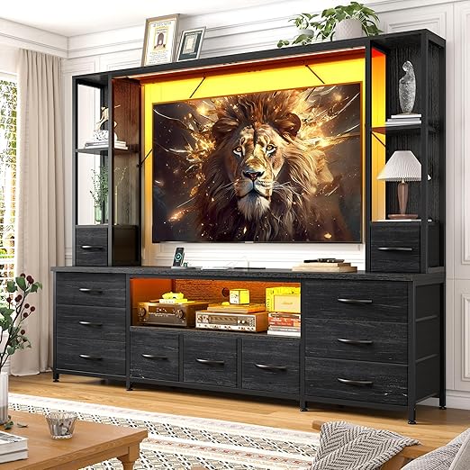 78.6" TV Stand with 11 Fabric Drawers, LED Lights & Power Outlets
