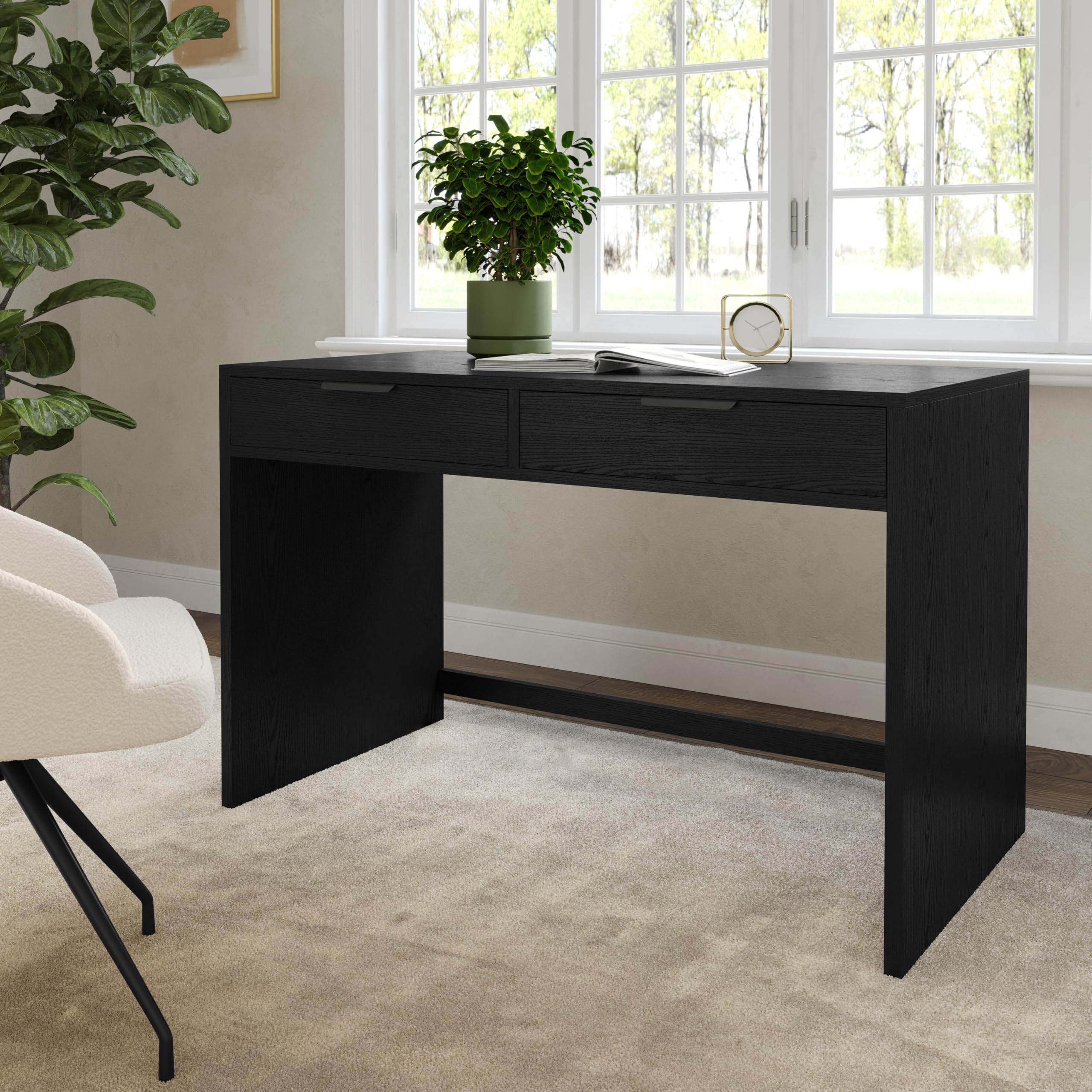 Martha Stewart Kayden Home Office Modular Desk with 2 Drawers in Black with Oil Rubbed Bronze Hardware