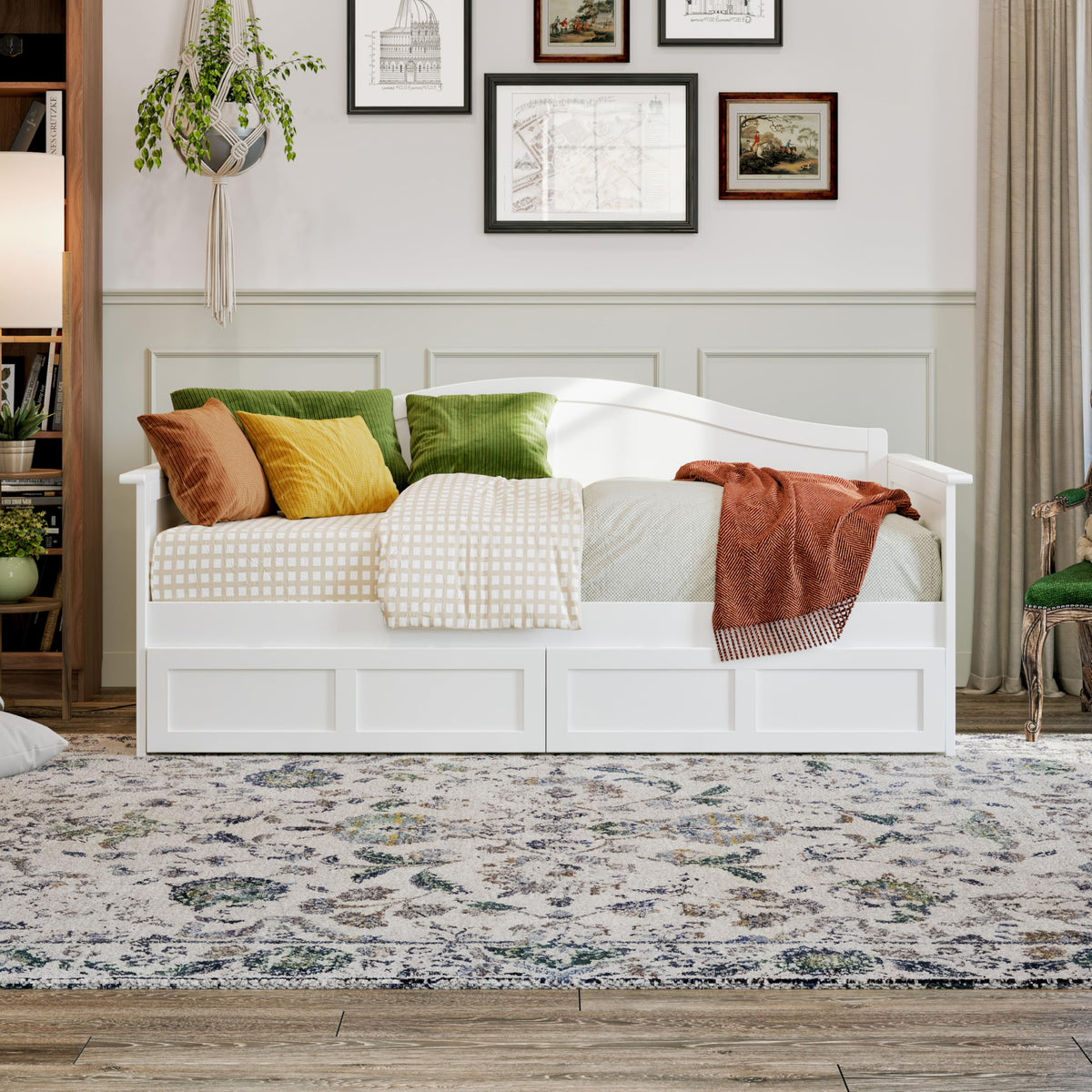 AFI, Acadia Twin Wood Daybed with 2 Storage Drawers, White