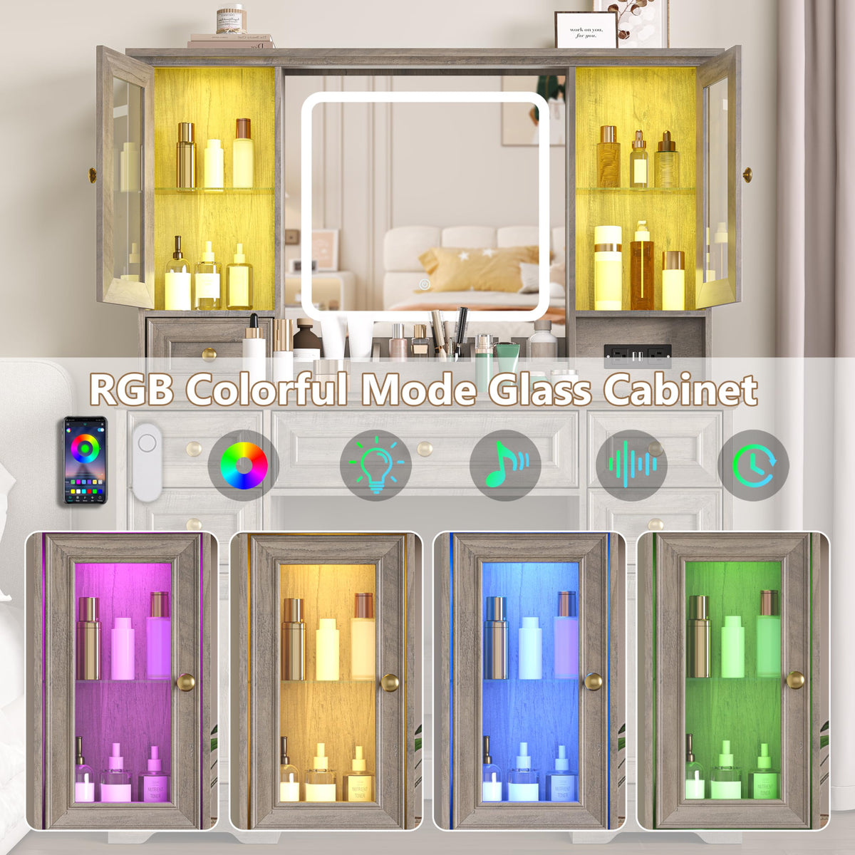 Farmhouse Makeup Vanity with Lighted Mirror