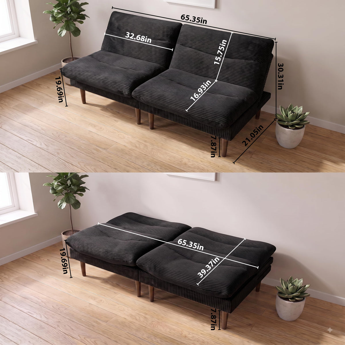 Modular Corduroy Futon Sofa Bed
