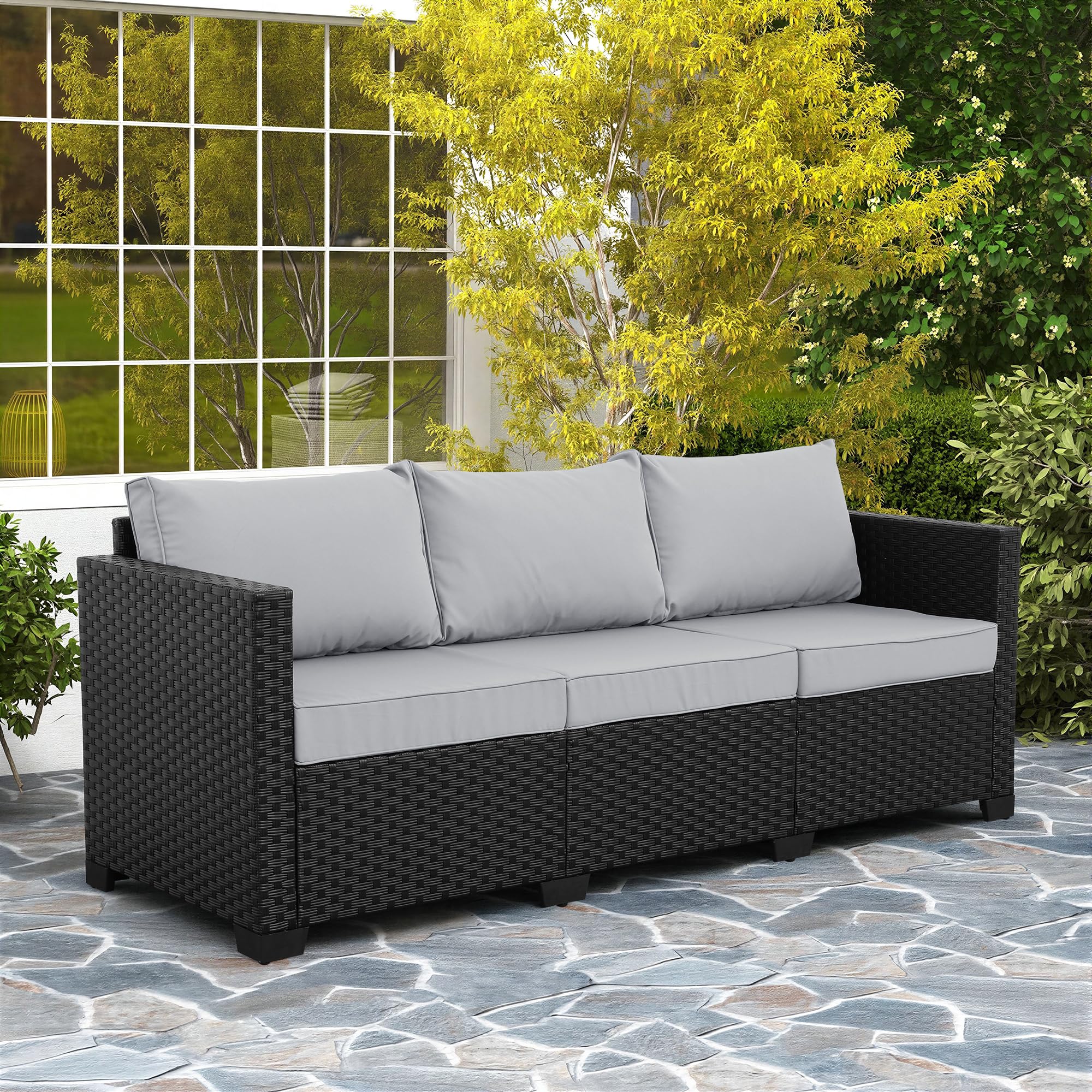 3-Seat Outdoor Patio Sofa with Waterproof Cover