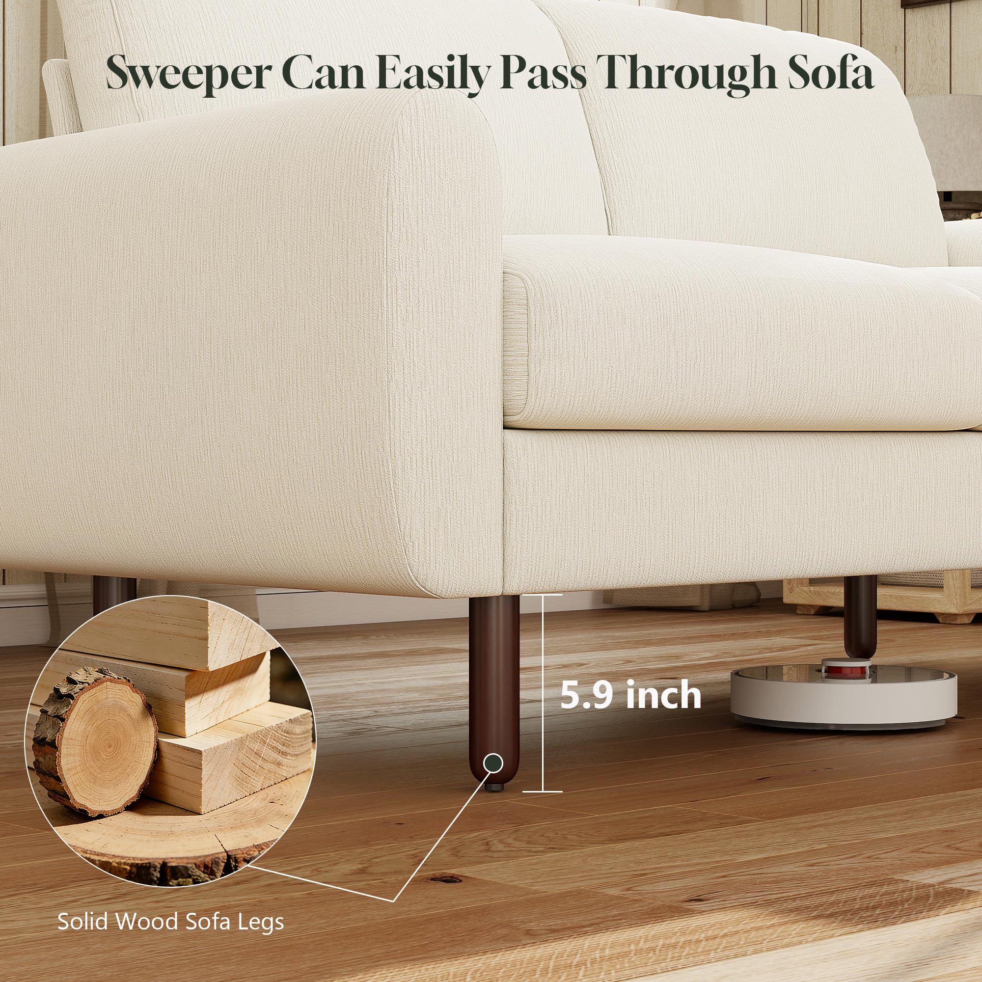 WorthFurni 68" Loveseat Sofa, Comfy Chenille Fabric Couches for Living Room with Spring Cushion and Solid Wood Frame, Modern Deep Seat Couch for Bedroom, Apartment, Office, Easy Assembly, Beige