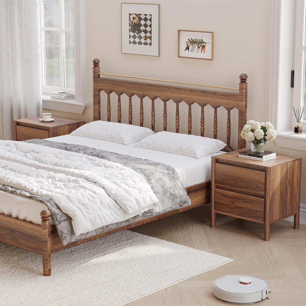 Walnut Nightstands Set of 2