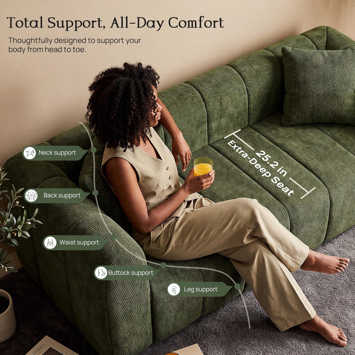 Channel-Tufted Chenille Sofa
