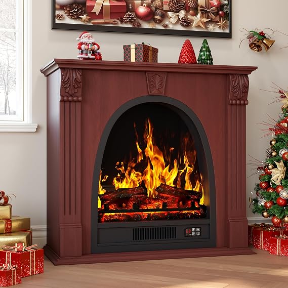 Black Electric Fireplace with Mantel