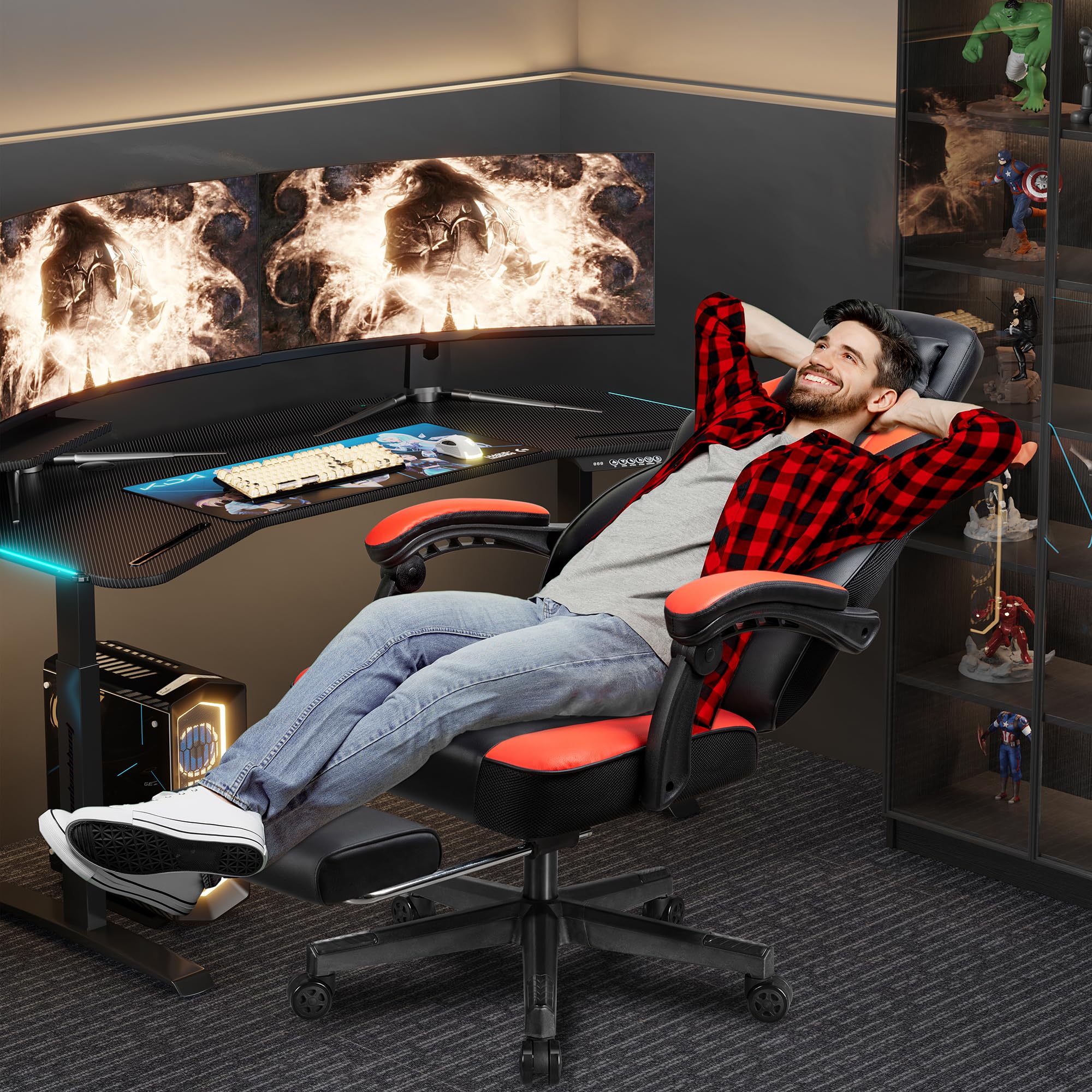 Gaming Chair with Footrest & Massage Lumbar Support