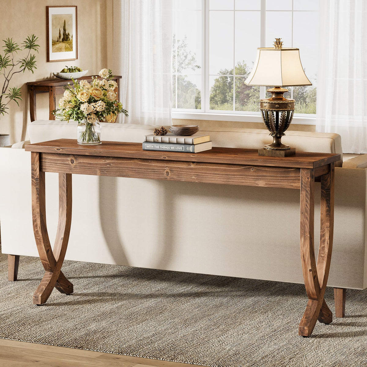 TRIBEWOOD 63-Inch Solid Wood Console Table for Entryway