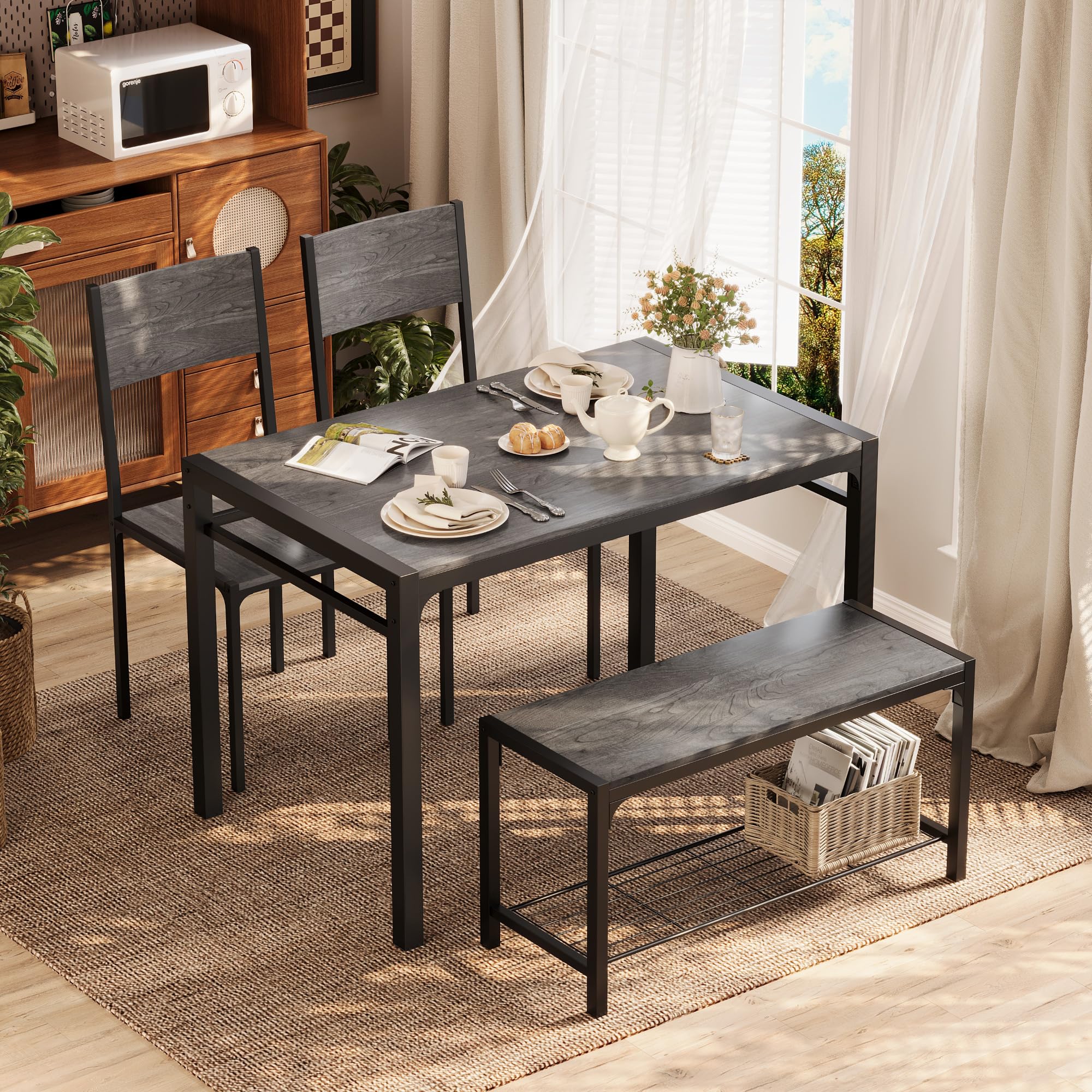 4-Piece Dining Set with Bench for 4