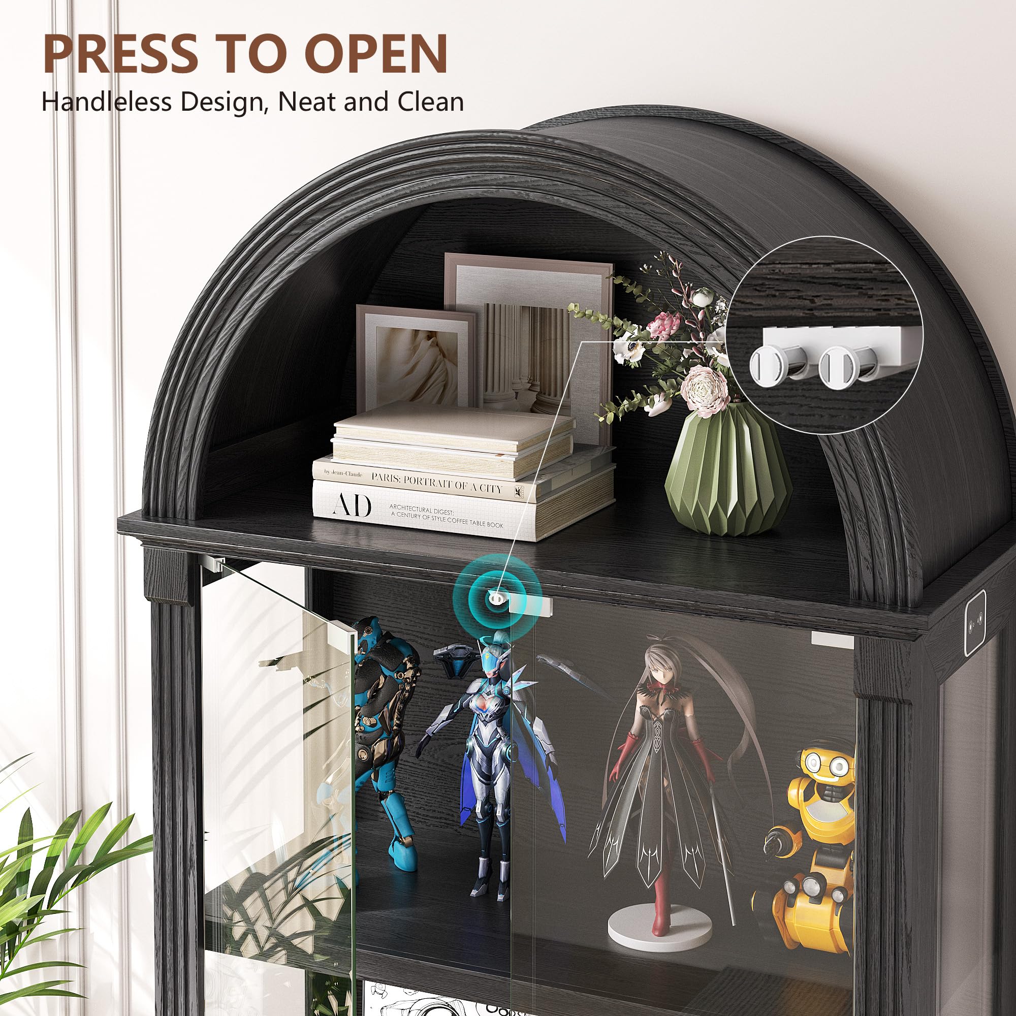 Arched Glass Display Cabinet with LED Motion Sensor Lighting