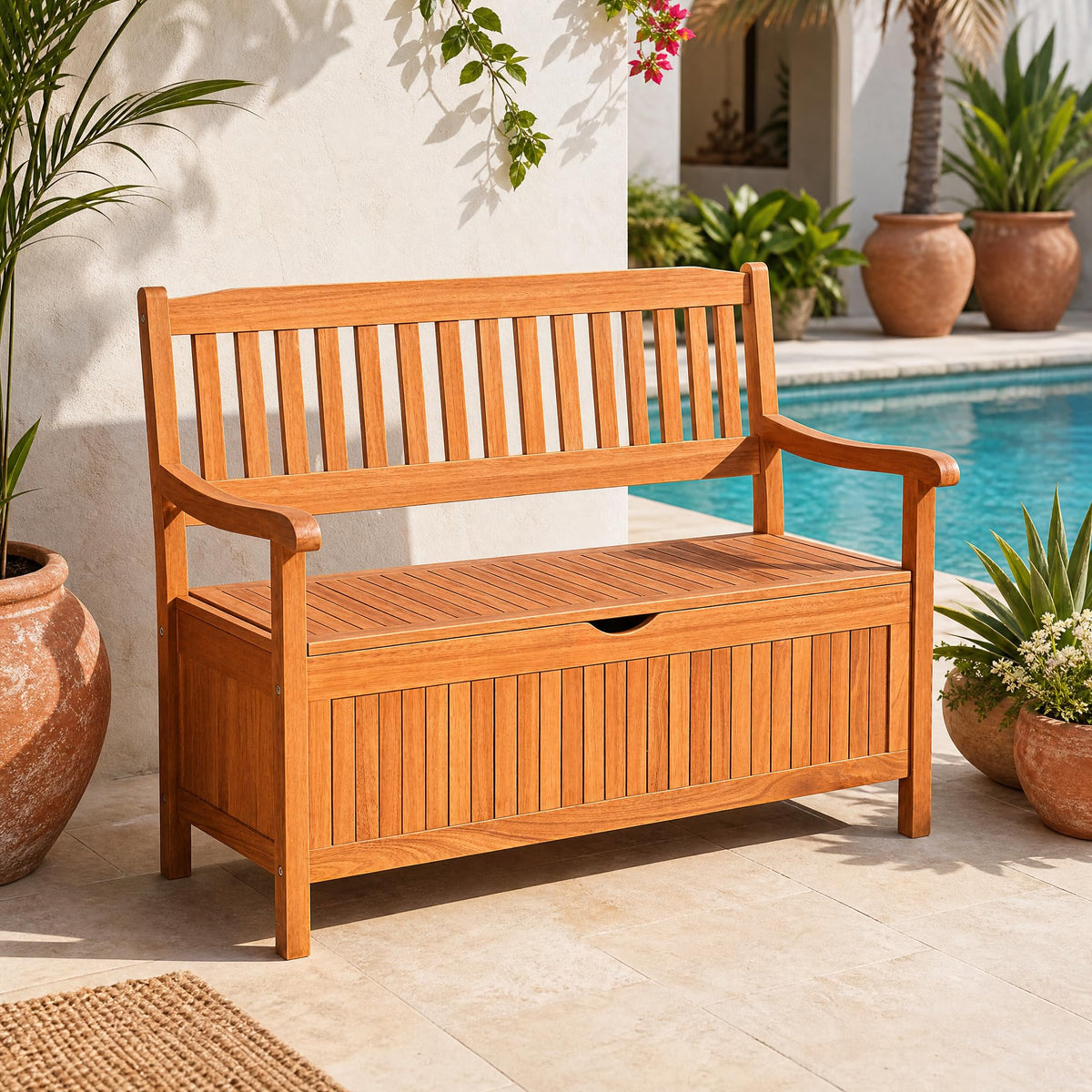 Tangkula Outdoor Wood Storage Bench Deck Box, Entryway Porch Storage Bench