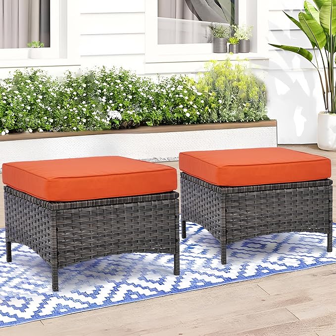 Outdoor Wicker Ottoman Set of 2