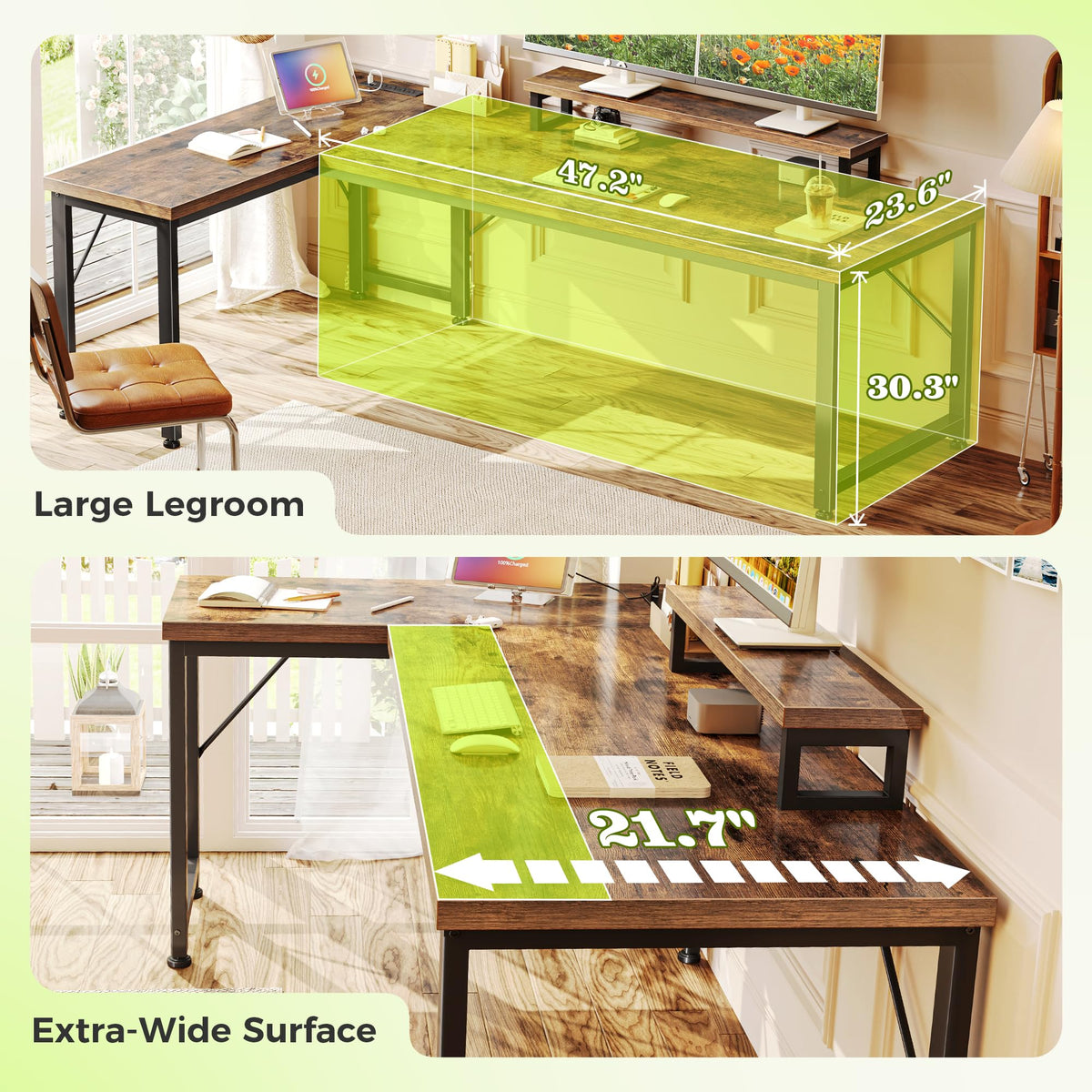 Reversible L-Shaped Desk with Charging Station