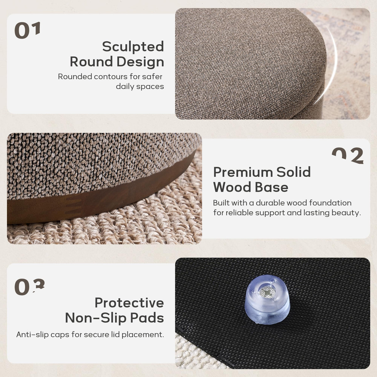 Round Bouclé Storage Ottoman
