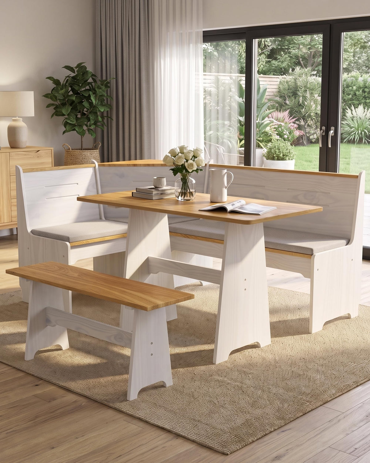 Kitchen Breakfast Nook Table Set - Corner Dining Table Set with Cushion