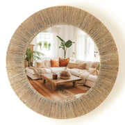 24-Inch Round Jute Wall Mirror with Metal Frame