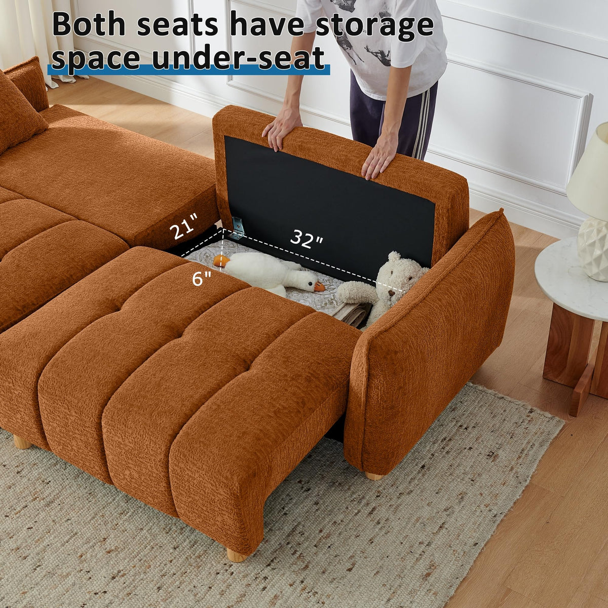 Chenille Sleeper Sofa with Storage